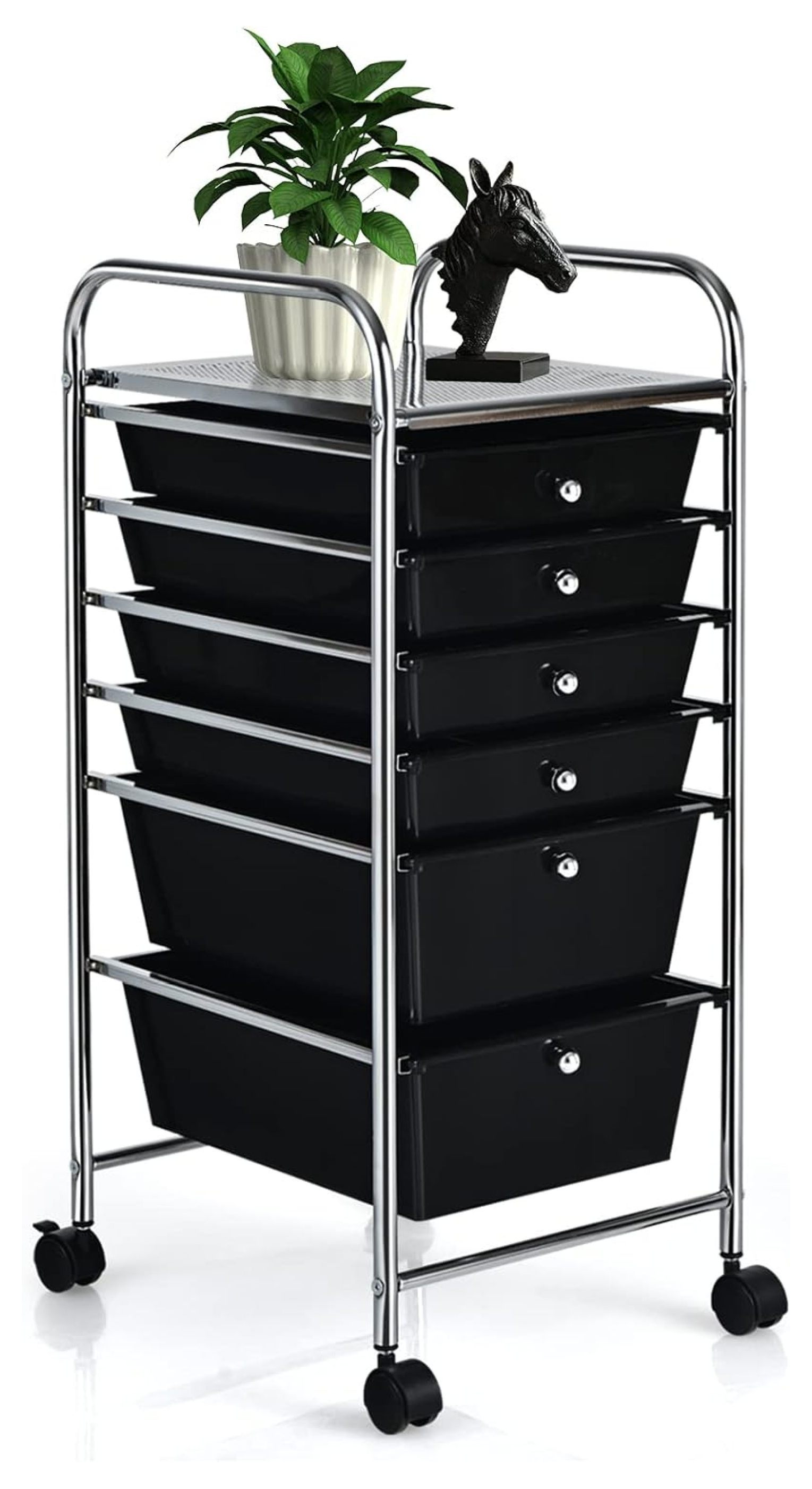 Keeomi 6-Drawer Rolling Storage Cart, Multifunctional Art Craft Tools Organizer on Wheels, Heavy Duty Utility Mobile Storage Trolley w/ 2 Lockable Wheels for Home Office School (Black)